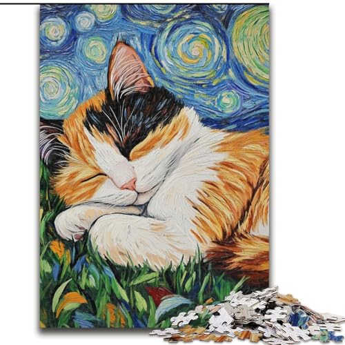 Puzzle für Teenager, 1000 Puzzles, Schwarze Katze schläft im Nachthimmel, entspannendes intellektuelles Lernspielzeug, Geburtstagsgeschenk, Geschenke (Größe 50x75cm) von LiJianXXE