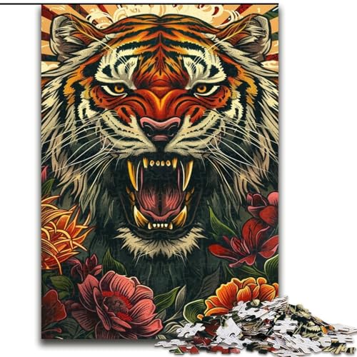 Puzzle für Teenager, 1000 Teile, Blumen und Tiger, Quizspiel, Wanddekoration, einzigartige Geburtstags (Größe 26x38cm) von LiJianXXE
