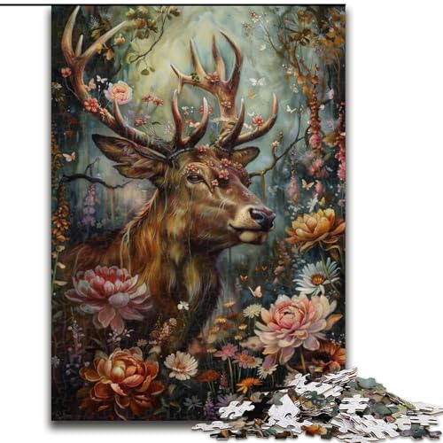 Puzzle für Teenager, 1000 Teile, Blumenhirsch, Lernspielzeug, ganze Familie (Größe 26x38cm) von LiJianXXE