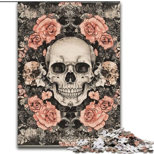 Puzzle für Teenager, 1000 Teile, Blumenschädel, Quizspiel, Wanddekoration, einzigartige Geburtstags (Größe 26x38cm) von LiJianXXE