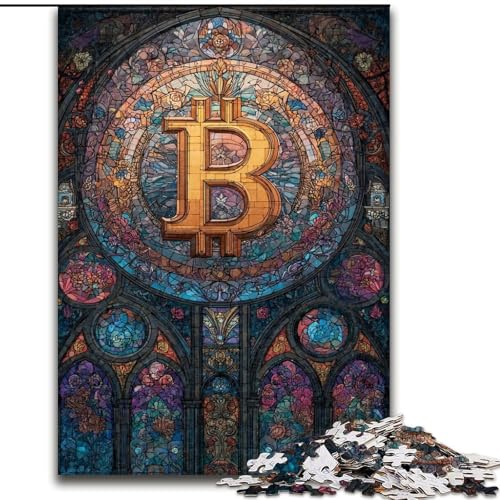 Puzzle für Teenager, 1000 Teile, Buntglas, Bitcoin, Quizspiel, Wanddekoration, einzigartige Geburtstags (Größe 26x38cm) von LiJianXXE