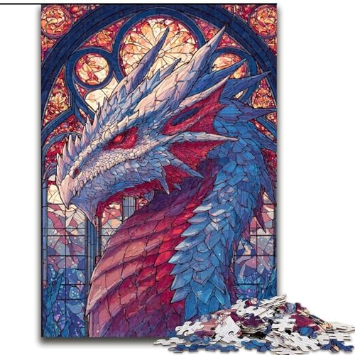 Puzzle für Teenager, 1000 Teile, Buntglasdrache, Lernspielzeug, ganze Familie (Größe 50x75cm) von LiJianXXE