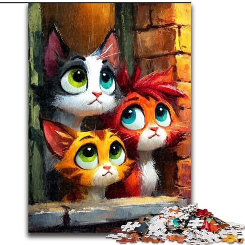 Puzzle für Teenager, 1000 Teile, DREI Katzen, Familienspiel, Stressabbau, schwierige Herausforderung, stärkt die Liebe zwischen Paaren (Größe 26x38cm) von LiJianXXE