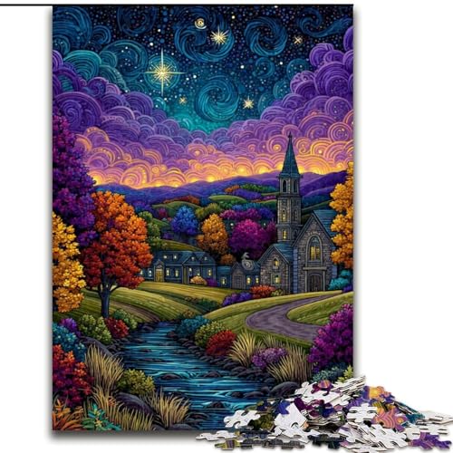 Puzzle für Teenager, 1000 Teile, Dorf unter dem Nachthimmel, für Kinder ab 14 Jahren, Lernspiel, Herausforderung, Spielzeug, Geschenk zum Geburtstag (Größe 50x75cm) von LiJianXXE