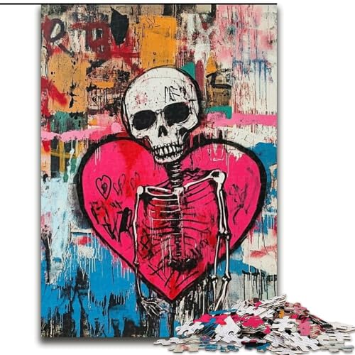 Puzzle für Teenager, 1000 Teile, Herz im Basquiat-Stil, für Kinder ab 14 Jahren, Lernspiel, Herausforderung, Spielzeug, Geschenk zum Geburtstag (Größe 26x38cm) von LiJianXXE