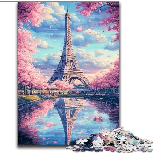 Puzzle für Teenager, 1000 Teile, Kirschblüten-Eiffelturm, Quizspiel, Wanddekoration, einzigartige Geburtstags (Größe 26x38cm) von LiJianXXE