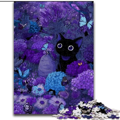 Puzzle für Teenager, 1000 Teile, Lavendel-Schwarze Katze, für Kinder ab 14 Jahren, Lernspiel, Herausforderung, Spielzeug, Geschenk zum Geburtstag (Größe 50x75cm) von LiJianXXE