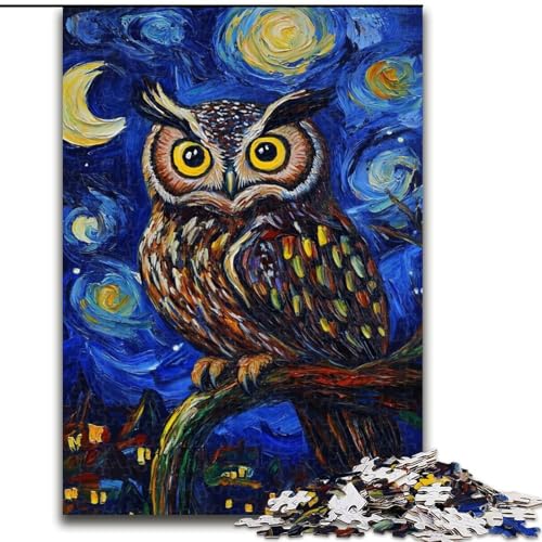 Puzzle für Teenager, 1000 Teile, Nachthimmel-Eule, Familienspiel zum Stressabbau, schwierige Herausforderung, stärkt die Liebe zwischen Paaren (Größe 50x75cm) von LiJianXXE