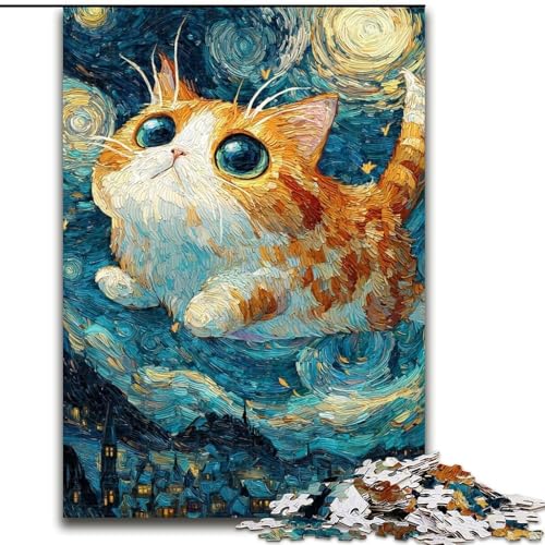 Puzzle für Teenager, 1000 Teile, Nachthimmelkatze, für Kinder ab 14 Jahren, Lernspiel, Herausforderung, Spielzeug, Geschenk zum Geburtstag (Größe 26x38cm) von LiJianXXE