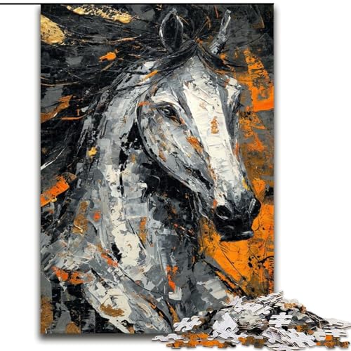 Puzzle für Teenager, 1000 Teile, Schwarzes Goldenes Pferd, Quizspiel, Wanddekoration, einzigartige Geburtstags (Größe 26x38cm) von LiJianXXE