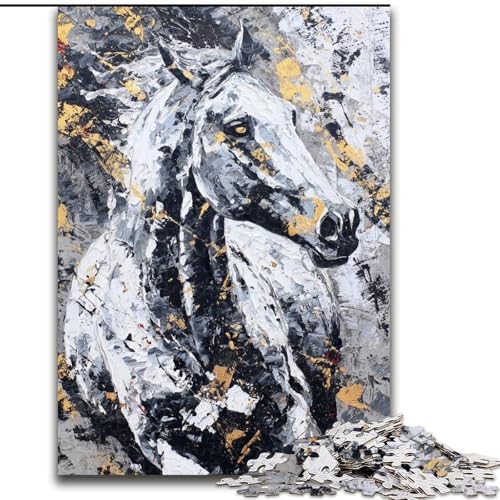 Puzzle für Teenager, 1000 Teile, Schwarzes Goldenes Pferd, Quizspiel, Wanddekoration, einzigartige Geburtstags (Größe 26x38cm) von LiJianXXE