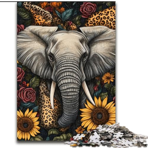 Puzzle für Teenager, 1000 Teile, Sonnenblumen-Elefant, Lernspielzeug, ganze Familie (Größe 50x75cm) von LiJianXXE