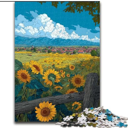 Puzzle für Teenager, 1000 Teile, Sonnenblumenfeld, Quizspiel, Wanddekoration, einzigartige Geburtstags (Größe 26x38cm) von LiJianXXE