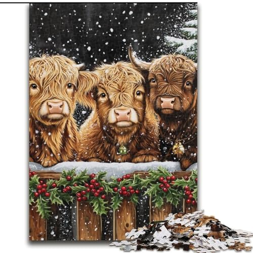 Puzzle für Teenager, 1000 Teile, Weihnachts-Hochlandkuh, für Kinder ab 14 Jahren, Lernspiel, Herausforderung, Spielzeug, Geschenk zum Geburtstag (Größe 50x75cm) von LiJianXXE