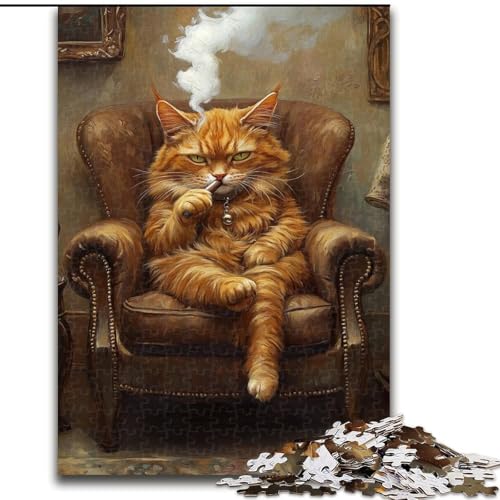 Puzzle für Teenager, 1000 Teile, rauchende Katze, Familienspiel zum Stressabbau, schwierige Herausforderung, stärkt die Liebe zwischen Paaren (Größe 26x38cm) von LiJianXXE