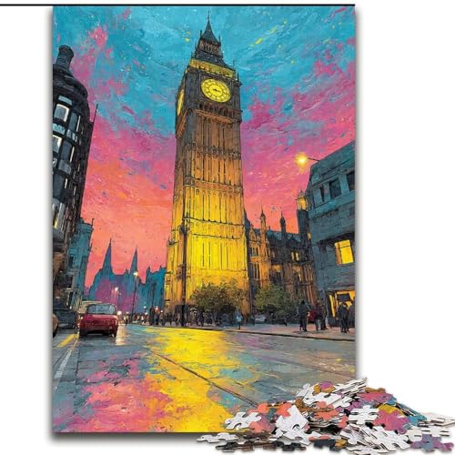 Puzzle für Teenager, 1000-teiliges Puzzle, Londoner Straßenszene, Elefantenspielzeug, Denkspiel, Geburtstagsgeschenk, Geschenke, Wandkunst für Kinder ab 14 Jahren (Größe 50x75cm) von LiJianXXE
