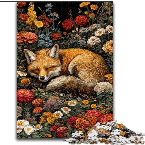 Puzzle für Teenager, 1000-teiliges Puzzle Fuchs schläft in den Blumen, Elefantenspielzeug, Denkspiel, Geburtstagsgeschenk, Geschenke, Wandkunst für Kinder ab 14 Jahren (Größe 50x75cm) von LiJianXXE