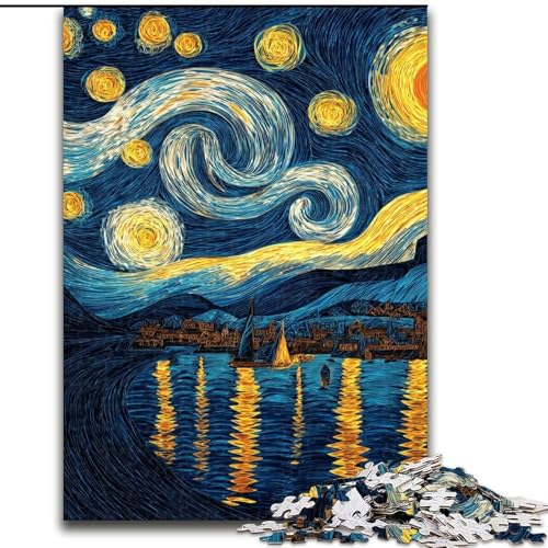 Puzzle für Teenager, 1000-teiliges Puzzle Van Gogh Nachthimmel, Elefantenspielzeug, Denkspiel, Geburtstagsgeschenk, Geschenke, Wandkunst für Kinder ab 14 Jahren (Größe 50x75cm) von LiJianXXE