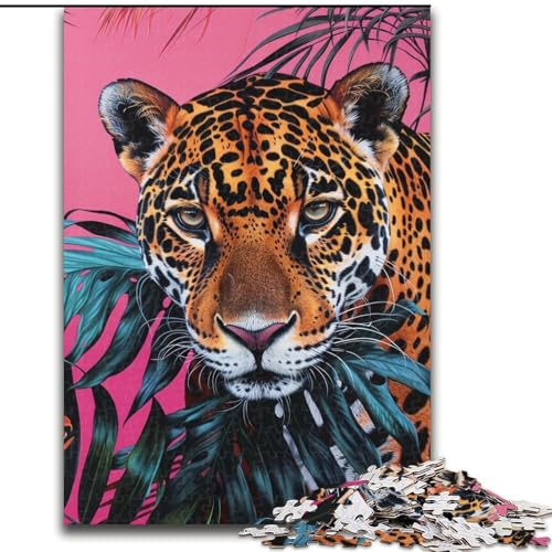 Puzzle für Teenager, Blumen und Leoparden, Familienspiel zum Stressabbau, schwierige Herausforderung, EIN Kunstwerk für Kinder ab 14 Jahren (Größe 26x38cm) von LiJianXXE