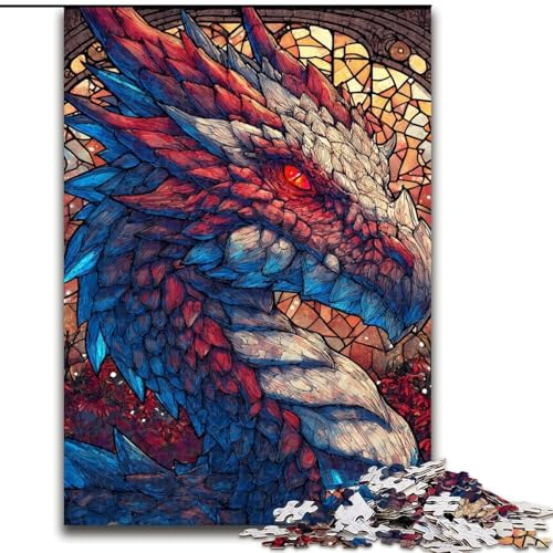 Puzzle für Teenager, Buntglas-Drache, Familienspiel zum Stressabbau, schwierige Herausforderung, EIN Kunstwerk für Kinder ab 14 Jahren (Größe 26x38cm) von LiJianXXE