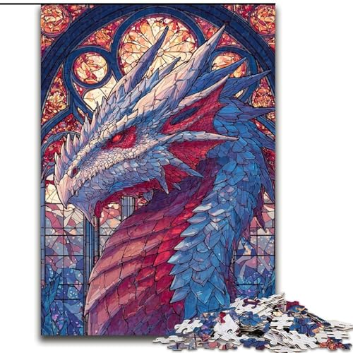 Puzzle für Teenager, Buntglas-Drache, Familienspiel zum Stressabbau, schwierige Herausforderung, EIN Kunstwerk für Kinder ab 14 Jahren (Größe 26x38cm) von LiJianXXE