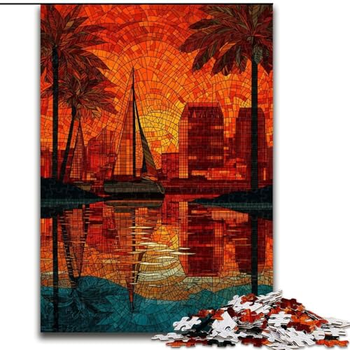 Puzzle für Teenager, Buntglasstadt, Familienspiel zum Stressabbau, schwierige Herausforderung, EIN Kunstwerk für Kinder ab 14 Jahren (Größe 26x38cm) von LiJianXXE