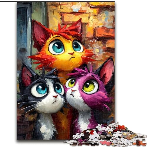 Puzzle für Teenager, DREI Katzen, Familienspiel zum Stressabbau, schwierige Herausforderung, EIN Kunstwerk für Kinder ab 14 Jahren (Größe 26x38cm) von LiJianXXE