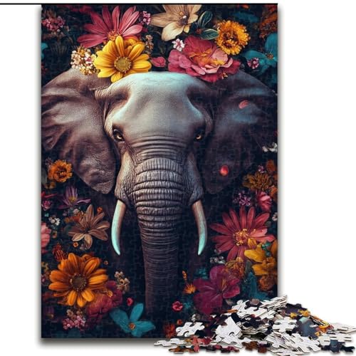 Puzzle für Teenager, Elefantenblumen, Familienspiel zum Stressabbau, schwierige Herausforderung, EIN Kunstwerk für Kinder ab 14 Jahren (Größe 26x38cm) von LiJianXXE
