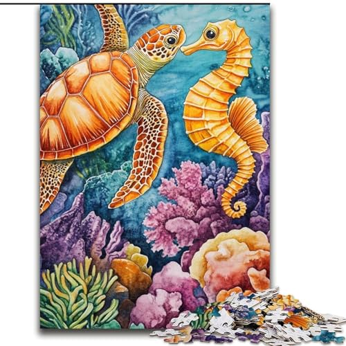Puzzle für Teenager, Schildkröte und Seepferdchen, Familienspiel zum Stressabbau, schwierige Herausforderung, EIN Kunstwerk für Kinder ab 14 Jahren (Größe 26x38cm) von LiJianXXE