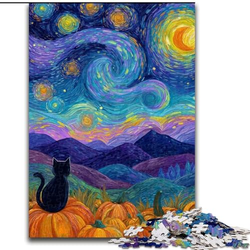 Puzzle für Teenager, Schwarze Katze, Familienspiel zum Stressabbau, schwierige Herausforderung, EIN Kunstwerk für Kinder ab 14 Jahren (Größe 50x75cm) von LiJianXXE