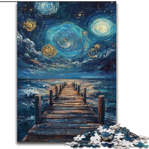 Puzzle für Teenager Brücke unter dem Nachthimmel, Familienspiel zum Stressabbau, schwierige Herausforderung, stärkt die Liebe zwischen Paaren (Größe 26x38cm) von LiJianXXE