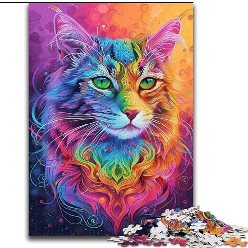 Puzzle für Teenager Psychedelische Katze, Familienspiel zum Stressabbau, schwierige Herausforderung, EIN Kunstwerk für Kinder ab 14 Jahren (Größe 26x38cm) von LiJianXXE