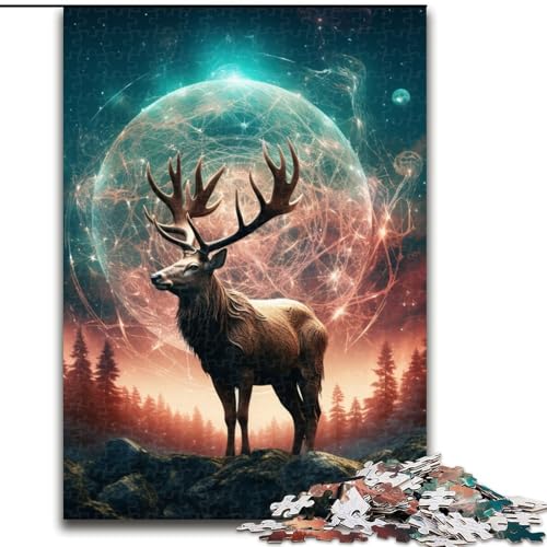 Puzzle mit 1000 Teilen, Sternenmond-Hirsch-Puzzle aus Pappe, anspruchsvolles DIY-Denkspiel, perfektes Familienspiel oder dekoratives Geschenk, 1000 Teile(26x38cm) von LiJianXXE