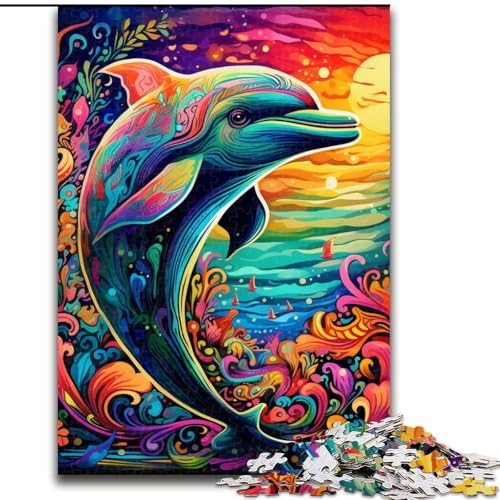 Puzzle mit 1000 Teilen, psychedelisches Delfin-Puzzle aus Pappe, anspruchsvolles DIY-Denkspiel, perfektes Familienspiel oder dekoratives Geschenk, 1000 Teile(26x38cm) von LiJianXXE