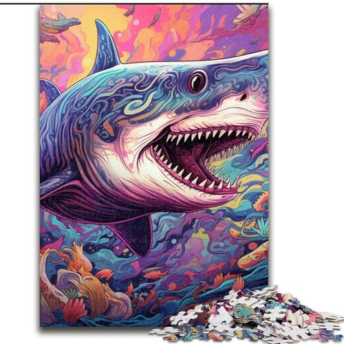 Puzzle mit 1000 Teilen für Erwachsene, Tierkunst, Hai-Puzzle aus Pappe, Geburtstage, Feiertage und als Heimdekoration, 1000 Teile(26x38cm) von LiJianXXE