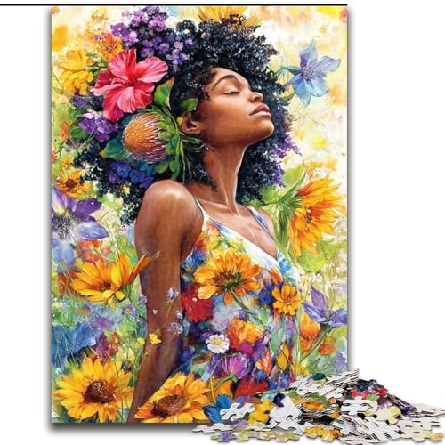 Puzzle mit 1000 Teilen für Teenager, Geschenke, Sonnenblume, afrikanische Frau, Familienaktivität, einzigartige Heimdekoration und Geschenke für Kinder ab 14 Jahren (Größe 26x38cm) von LiJianXXE