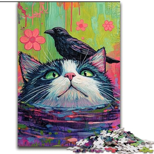 Puzzles für Erwachsene und Jugendliche, 1000 Teile, Katze und Krähe, Lernspielzeug, einzigartige Geburtstags- und Geschenkideen für Kinder ab 14 Jahren (Größe 26x38cm) von LiJianXXE