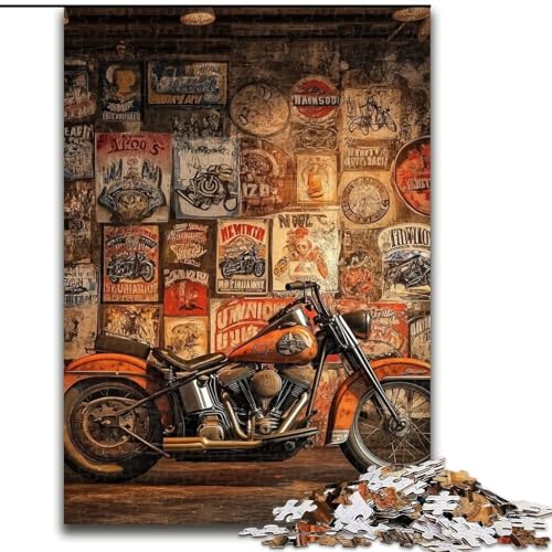 Puzzles für Erwachsene und Jugendliche, 1000 Teile, Retro-Motorrad, Lernspielzeug, einzigartige Geburtstags- und Geschenkideen für Kinder ab 14 Jahren (Größe 26x38cm) von LiJianXXE