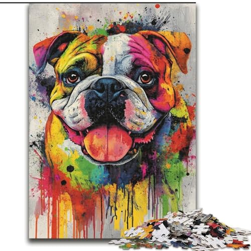 Puzzles für Erwachsene und Jugendliche, Bulldoggen-Ölgemälde, für 14+, anspruchsvolles Spiel als Geschenk für die ganze Familie und Freunde (Größe 50x75cm) von LiJianXXE