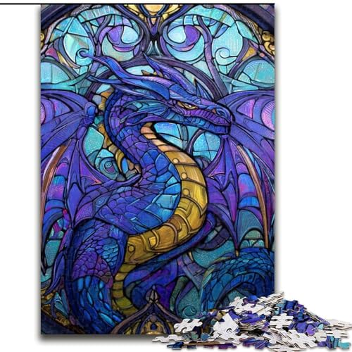 Puzzles für Teenager, 1000-teiliges Puzzle Buntglasdrache, Familienunterhaltungsspielzeug ganze Familie ab 14 Jahren (Größe 26x38cm) von LiJianXXE