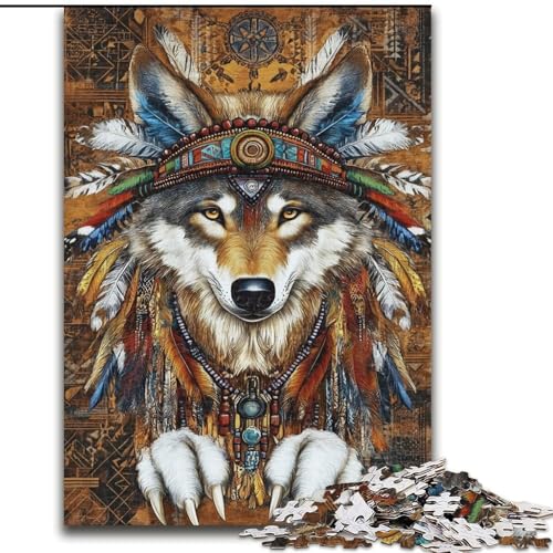 Puzzles für Teenager, 1000-teiliges Puzzle Indianerwolf, Familienunterhaltungsspielzeug ganze Familie ab 14 Jahren (Größe 26x38cm) von LiJianXXE