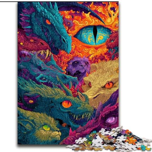 Puzzles für Teenager, 1000-teiliges Puzzle Mysteriöser Drache, Familienunterhaltungsspielzeug ganze Familie ab 14 Jahren (Größe 50x75cm) von LiJianXXE