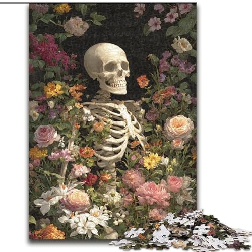 Puzzles für Teenager, 1000-teiliges Puzzle mit Blumenschädel, Familienunterhaltungsspielzeug ganze Familie ab 14 Jahren (Größe 26x38cm) von LiJianXXE