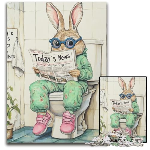Rabbit Go Toilet 1000-teiliges Puzzle für Erwachsene, Holzpuzzle für Erwachsene, für Teenager und Familienspaß – DIY-Denkspiel, Geschenk, 50x75cm/19,68x29,52 Zoll von LiJianXXE
