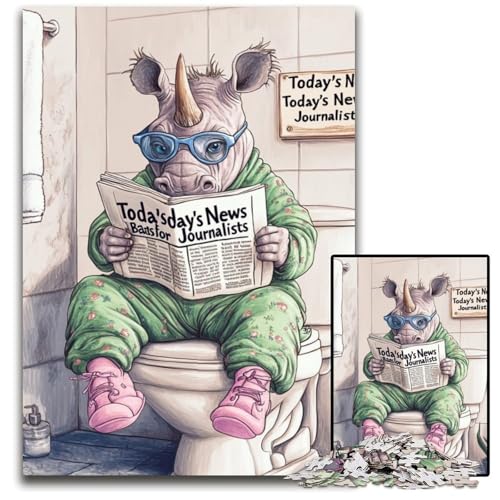 Rhino Go Toilette, 1000-teiliges Puzzle für Erwachsene, Holzpuzzle, pädagogische Aktivität zur Verbesserung kognitiver Fähigkeiten, 50x75cm/19,68x29,52 Zoll von LiJianXXE