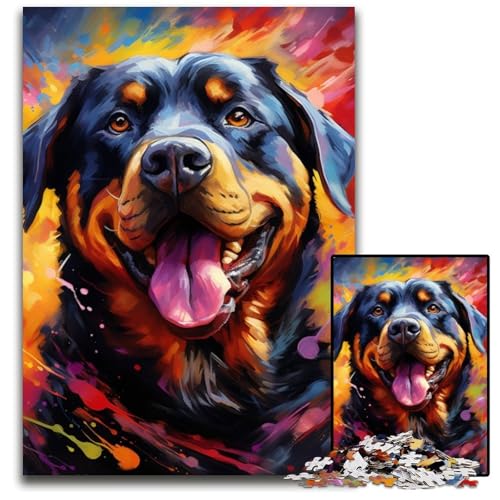 Rottweiler-Puzzle für Erwachsene, 1000 Teile, Kartonpuzzle, pädagogische Aktivität zur Verbesserung kognitiver Fähigkeiten, 26x38cm/10,23x14,96 Zoll von LiJianXXE