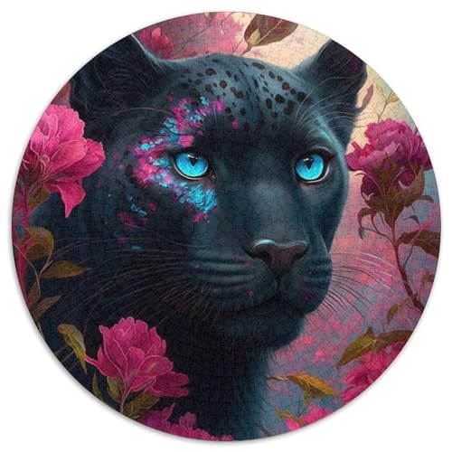 Schwarzer Leopard, 1000-teiliges Puzzle, rund, 1000 Teile, anspruchsvolles Denkspiel, entspannendes Spielzeug für Teenager, 67,5 x 67,5 cm von LiJianXXE