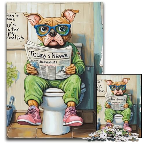 Staffordshire Bull Go Toilet Puzzle für Erwachsene, 1000-teiliges Holzpuzzle, schwieriges Denkspiel für Teenager, 50x75cm/19,68x29,52 Zoll von LiJianXXE