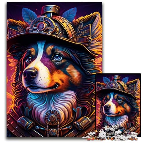Steampunk Border Collie Puzzle 1000 Teile Unmögliches Puzzle für Erwachsene Heimdekoration 26x38cm/10,23x14,96 Zoll von LiJianXXE