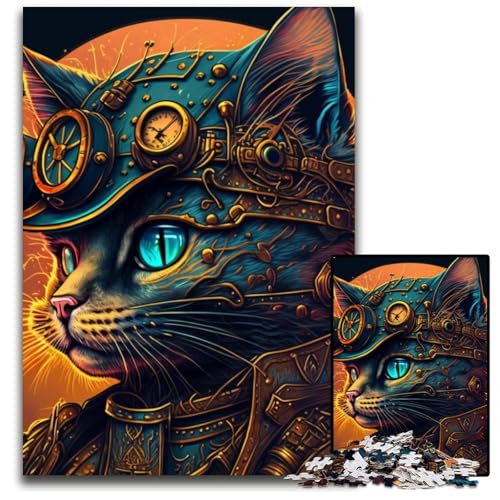 Steampunk-Katze, 1000-teiliges Puzzle für Erwachsene, Kartonpuzzle für Erwachsene, pädagogisches Denkspiel, künstlerische Heim- und Bürodekoration, ab 14 Jahren, 26x38cm/10,23x14,96 Zoll von LiJianXXE